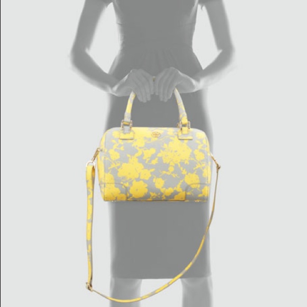 Tory Burch Robinson middy yellow/gray satchel